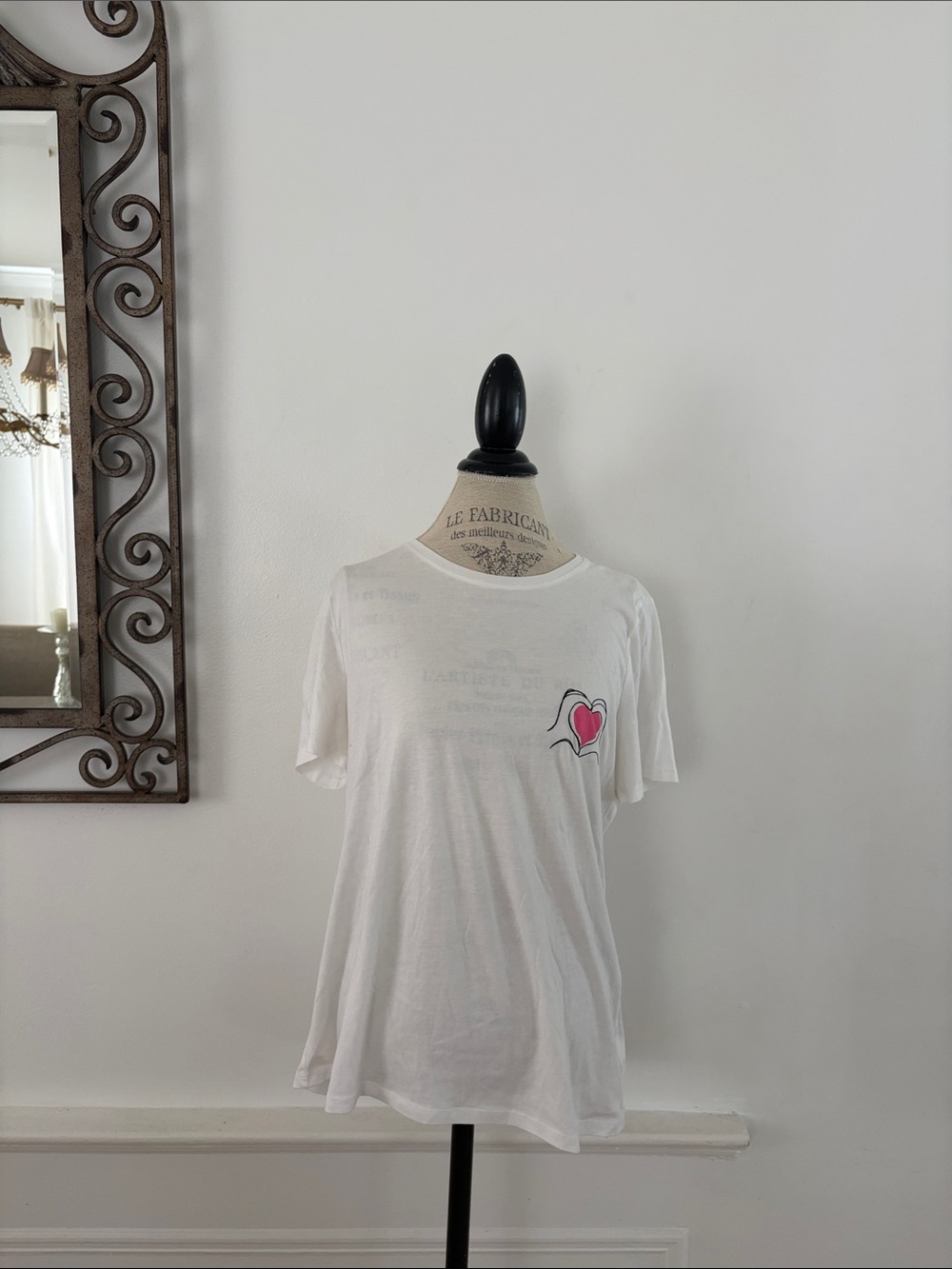 Banana Republic White Short Sleeve Tee with Pink Heart Patch